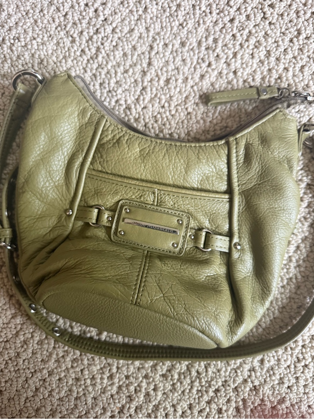 Olive Green Leather Shoulder Bag - Picture 6 of 9